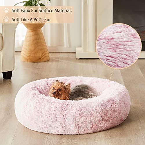 WNPETHOME Medium Pink Round Calming Dog Bed Cat Bed - Image 2