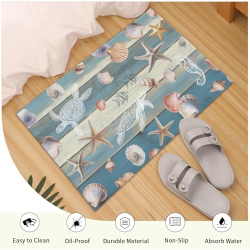 Giwawa Coastal Starfish Bath Rug Summer Sea Turtle Bathroom Carpet Soft Non - Image 5