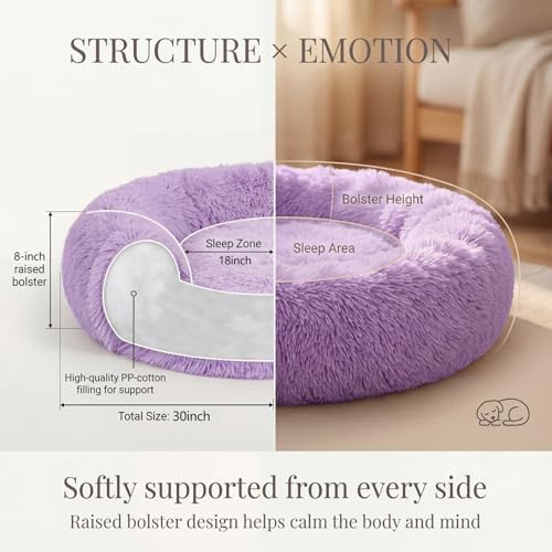 nononfish Small Dog Bed, Plush Calming Donut Pet Bed - Image 4