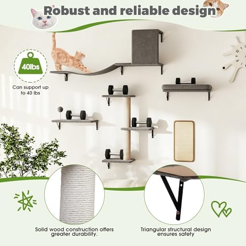 COZIWOW 5-Piece Wall Mounted Cat Wall Shelves Set Grey - Image 5