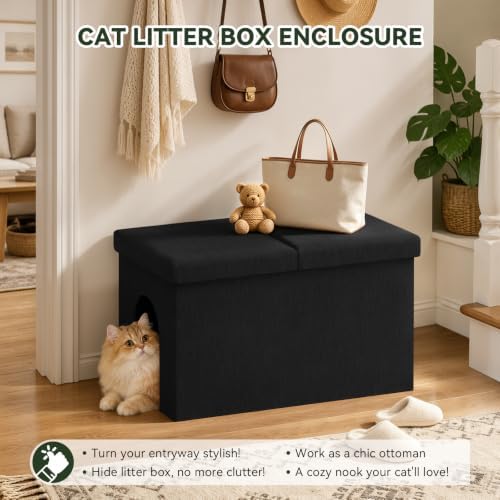3-in-1 Cat Litter Box Enclosure Furniture, Cat Ottoman Bench - Image 5