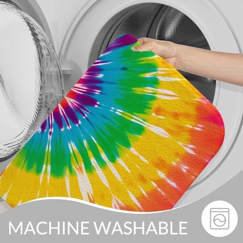 Tie Dye Bath Rugs Abstract Rainbow Swirl Tie Dye Microfiber Bathroom Mat Soft - Image 7