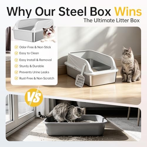 High-Sided Stainless Steel XL Cat Litter Box - Image 3