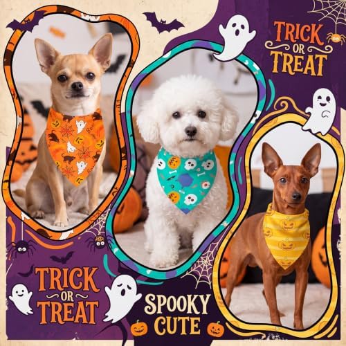Preboun 100 Pcs Halloween Dog Bandanas Bulk, Pumpkin Ghost Bat - Image 6
