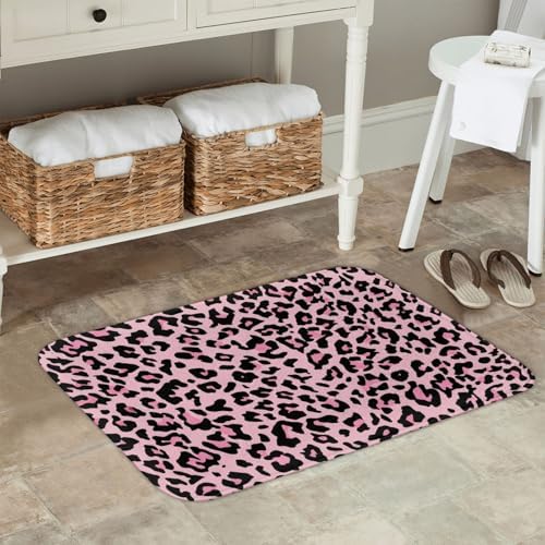 Pink Leopard Bath Mat 24x16 Inch Non-Slip Soft Microfiber Bathroom Rugs - Image 2