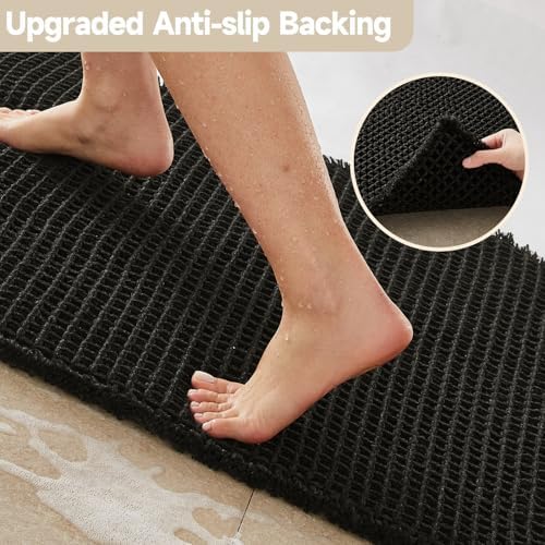TYUU Black Waffle Bath Mat, Boho Bathroom Rugs Non Slip Washable - Image 5