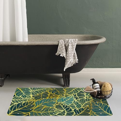 Gold Leaves Bathtub Mat Non Slip Green Tropical Leaf Shower Mat Anti Slip Bath - Image 6