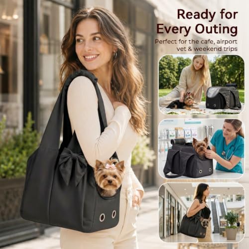 Fashion Dog Purse Carrier for Small Dogs and Cats, Soft-Sided Puppy Tote Bag Up - Image 6