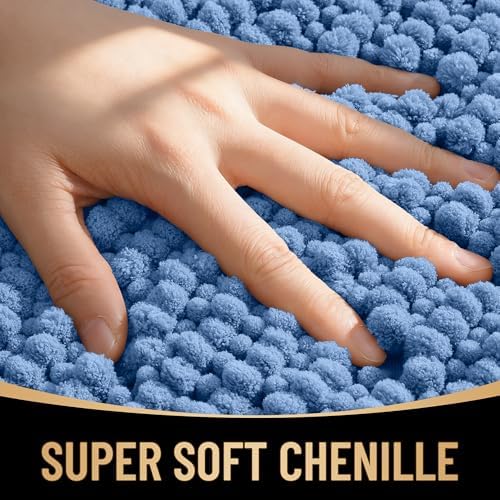 OLANLY Thick Chenille Small Bathroom Rugs Mats 24x16, Cornflower Blue - Image 2