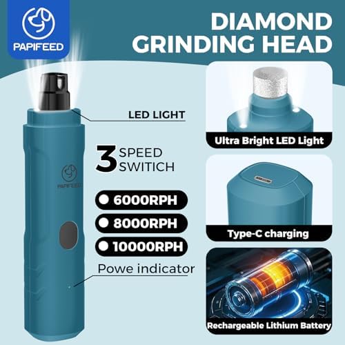 PAPIFEED Dog Nail Grinder with LED Light, Ultra Quiet 3-Speed Electric Nail File - Image 6