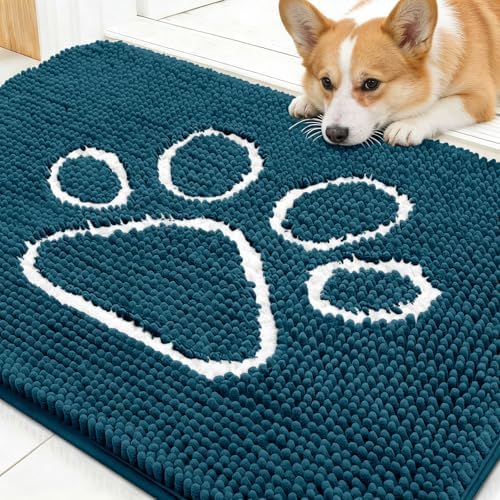 OLANLY Dog Door Mat for Muddy Paws 30x20, Paw Print Design Chenille Mud Mat by OLANLY
