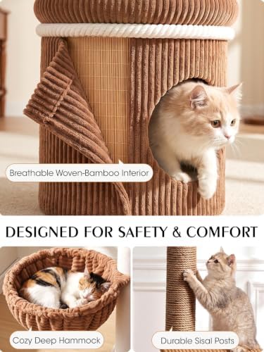 52" Cat Tree Tower for Large Cats, Modern Corduroy, Stable Base - Image 3