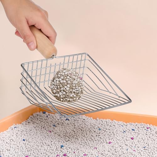 Yardwe Cat Litter Scoop with Holder, Metal Deep Sifter with Wood Handle - Image 4