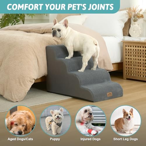 COZY KISS Wide Dog Stairs for Small Dog 19.7" H, 4 Step Pet Ramp for Bed - Image 5