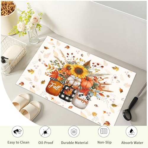 Giwawa Autumn Pumpkin Bath Rug Sunflower Flower Vase Bathtub Mat Soft Washable - Image 4