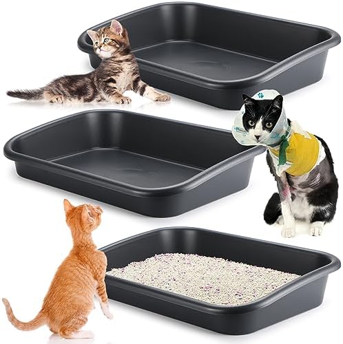 Uiifan 3Pcs Large Low Entry Cat Litter Box, Dark Gray by Uiifan