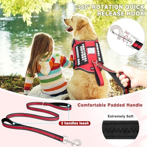 Service Dog Vest Harness and Leash Set+10 Patches, Easy On Off Red L - Image 3