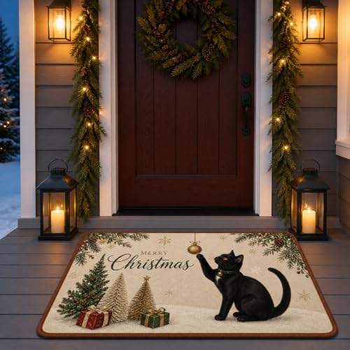 Christmas Doormat Black Cat Pet Non Slip Bath Doot Mat 17x30 - Image 5