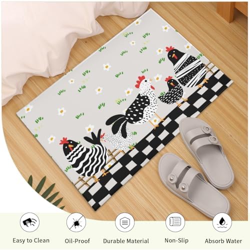Giwawa Black Rooster Bath Rug Buffalo Plaid Bathtub Mat Absorbent Machine - Image 5