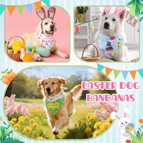 60 Pcs Easter Dog Bandanas Bulk Bunny Dog Bandanas Adjustable Puppy Bibs Triangle Scarf Holiday Pet Costume for Small Medium Pet (Bunny Pattern, Large) - Image 2