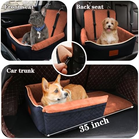 Dog Car Seat Bed 2 in 1 for Small/Medium Dogs up to 35 lbs, Adjustable Safety - Image 2