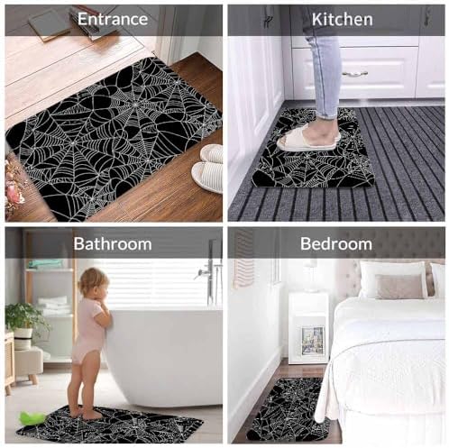 Halloween Spider Web Bath Rugs for Bathroom Black and White Durable Flannel - Image 4