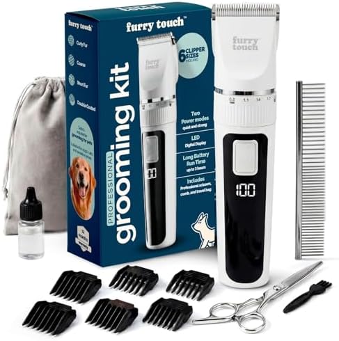Dog Clippers, Dog Hair Trimmer & Cordless Dog Grooming Kit by furrytouch