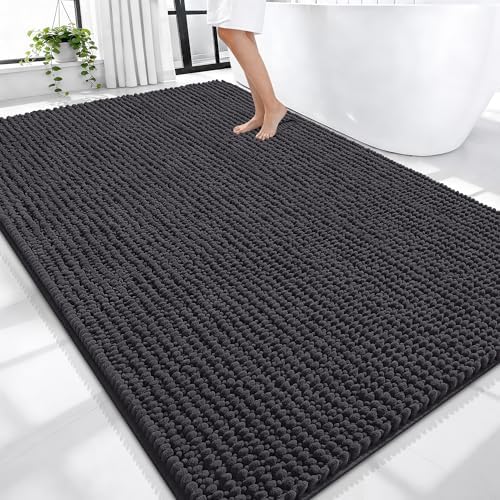 OLANLY Thick Chenille Large Bathroom Rugs Mats 70x46, Dark Grey by OLANLY