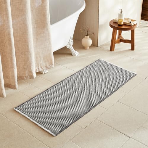 TYUU Waffle Runner Rug Bathroom, Long Boho Bath Mat, 60x24 Grey & White by TYUU