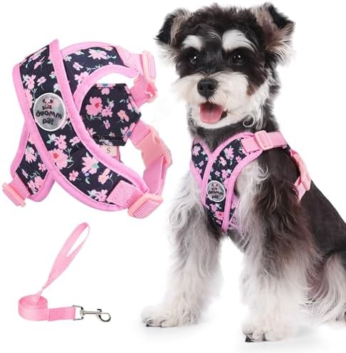 Patas Lague Dog Harness Medium Sized Dog Pet Vest Leash Set Floral Pink L by PatasLague
