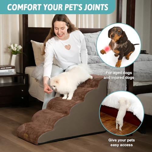 COZY KISS Dog Stairs for Small Dog 22.6" H, 5 Step Pet Ramp for Bed - Image 3