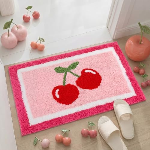 Boao Pink Cherry Bathroom Rug Tufted Non-Slip Bath Mat, 24 x16 Inches - Image 4
