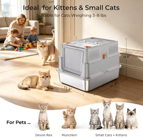 URPOWER Small Stainless Steel Cat Litter Box - Image 2