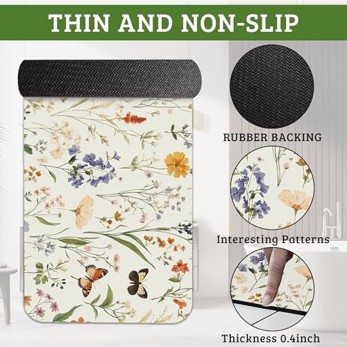 Vintage Floral Bathroom Rugs Thin Bath Mat, Non Slip Floor Mats Shower Bath Rug - Image 3