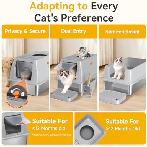 XL Enclosed Stainless Steel Litter Box - Image 4