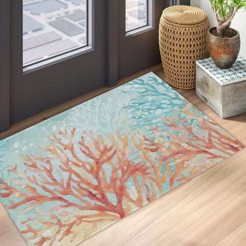 Giwawa Coastal Coral Bath Rug Beach Ocean Bathtub Mat Extra Absorbent Washable - Image 5