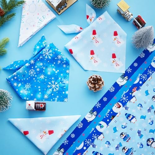 Preboun 50 Pcs Winter Dog Bandanas Bulk, Blue and White Snowman Snowflakes - Image 5