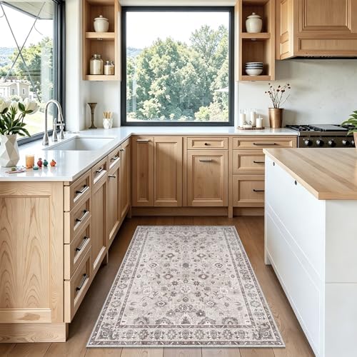 Washable 4x5 Rug for Entryway Non Slip Indoor Soft 5x4 Carpet Beige - Image 3