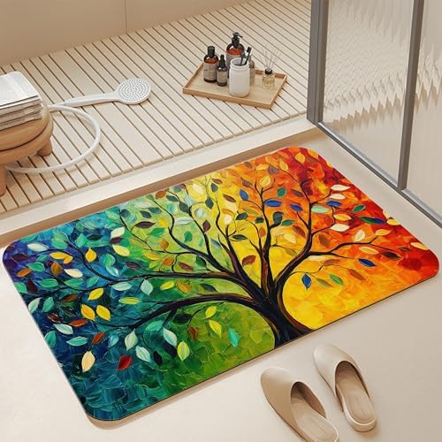 Tree of Life Bath Mat, Fast Drying Colorful Leaf Bathmats by Unknown