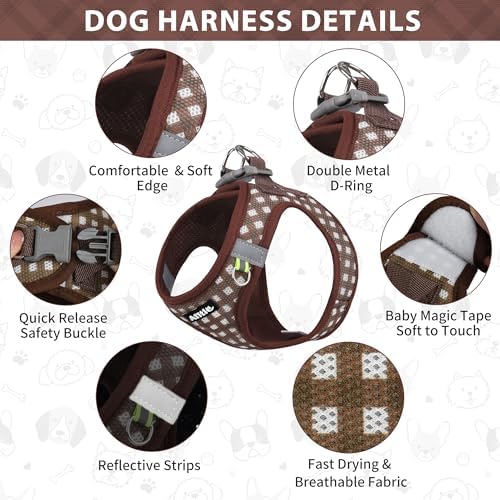 AIITLE Step in Medium Dog Harness and Leash Set, Pet Vest, Chocolate L - Image 4