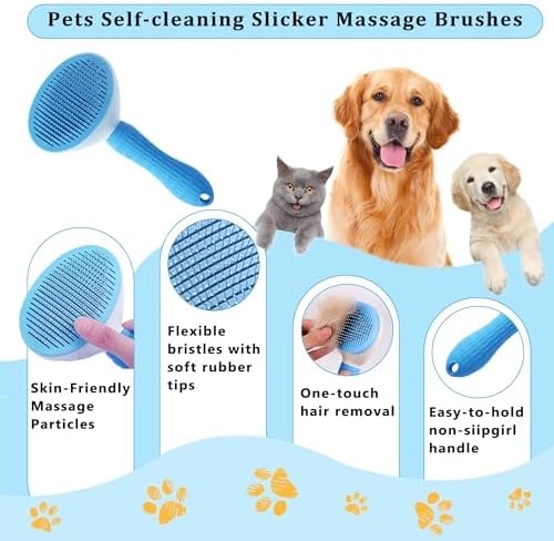 7PCS Dog Grooming Brush Kit for Shedding and Matted Fur, Self-Cleaning Slicker - Image 2