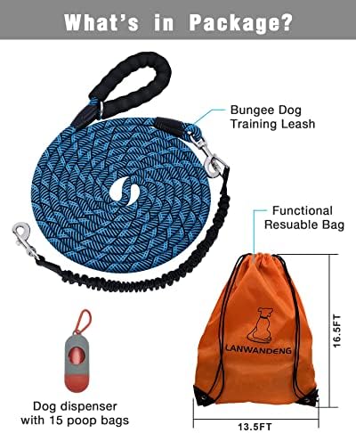 Long Dog Leash with Reflective Threads 15FT 20FT 30FT 50FT, Heavy Duty Bungee - Image 2