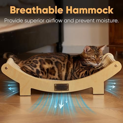 FUKUMARU Sisal Cat Scratcher Bed, Solid Wood Cat Hammock - Image 6