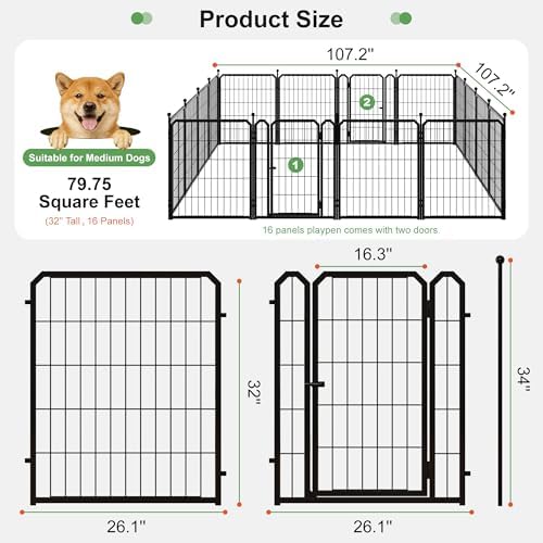 Dog Playpen, 32 inch 16 Panels, Barrier-Free Design - Image 2