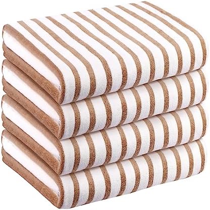 JML Microfiber Beach Towels Set of 4, Cabana Stripe Coffee by JML
