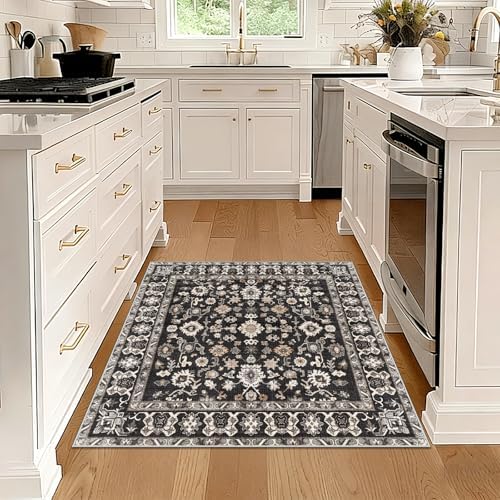 Square 4x4 Rug Soft Non Slip Machine Washable Indoor Carpet Black - Image 2