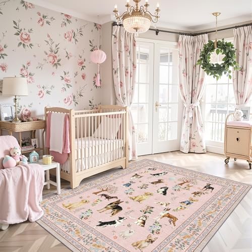 Pink Area Rug 3x5 for Bedroom Entryway Dog Animal Rug - Image 2