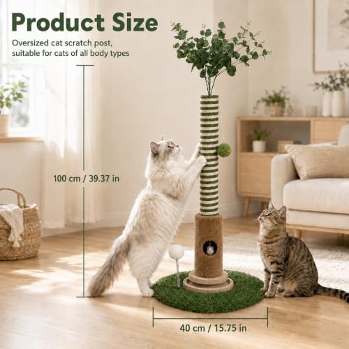39" Sisal Rotating Cat Scratching Post, Balls & Toy, Indoor Cats - Image 2