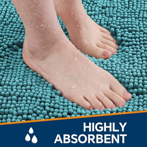 Chenille Bathroom Rug 36"x60" Aqua, Large Plush Bath Mat - Image 4