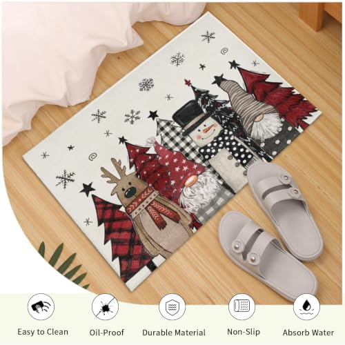Giwawa Winter Snowman Gnome Bath Rug Xmas Tree Bathtub Mat Non Slip Absorbent - Image 5